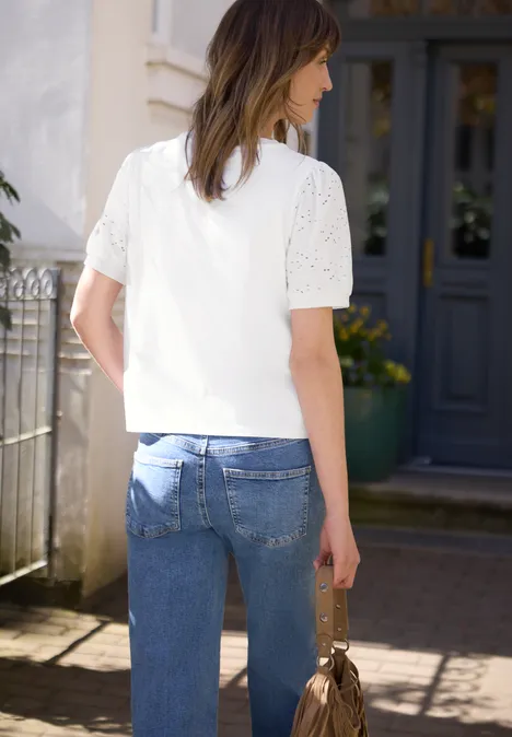 T-Shirt mit Rundhals und Spitzenärmeln White
