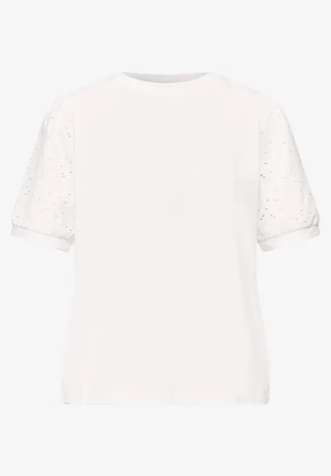 T-Shirt mit Rundhals und Spitzenärmeln White