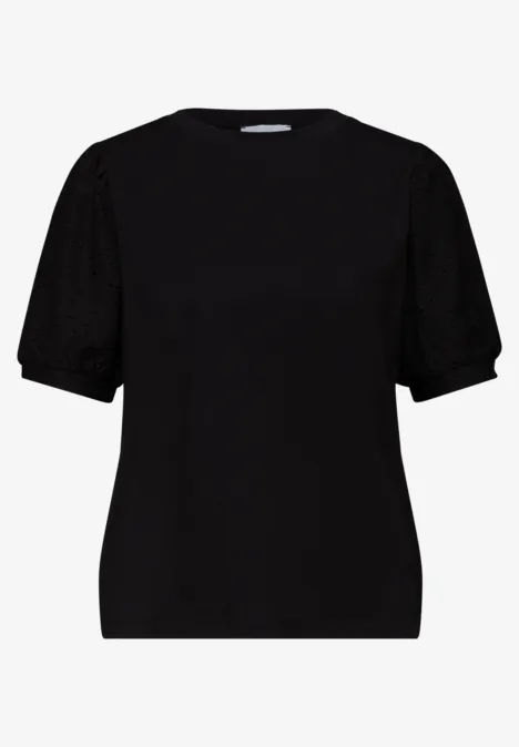 T-Shirt mit Rundhals und Spitzenärmeln Black
