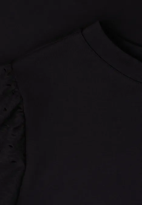 T-Shirt mit Rundhals und Spitzenärmeln Black