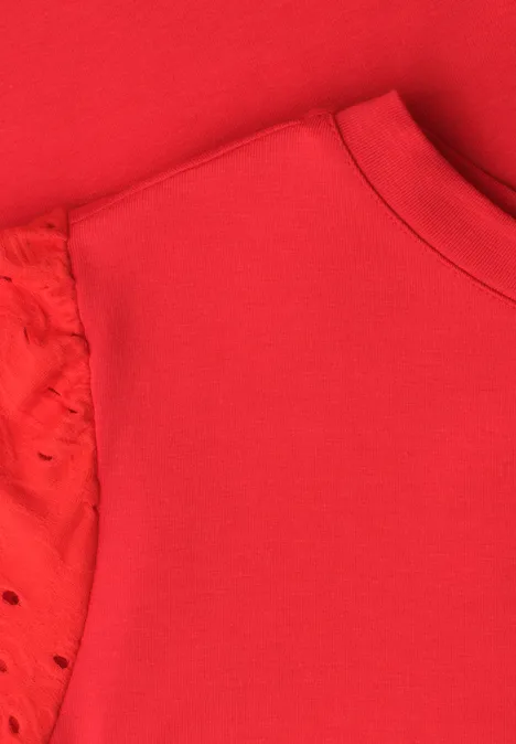 T-Shirt mit Rundhals und Spitzenärmeln chili red