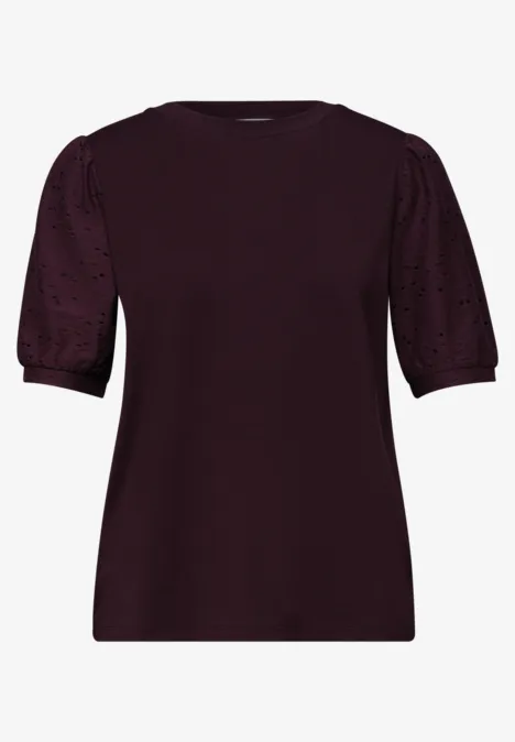 T-Shirt mit Rundhals und Spitzenärmeln very berry