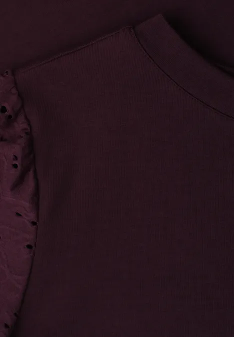T-Shirt mit Rundhals und Spitzenärmeln very berry