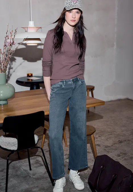 Geribd shirt met structuur hazy rose