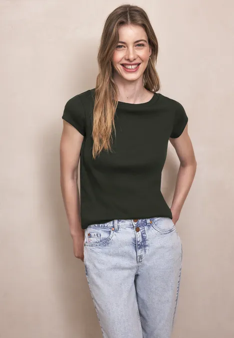 Basic shirt met boothals oil green