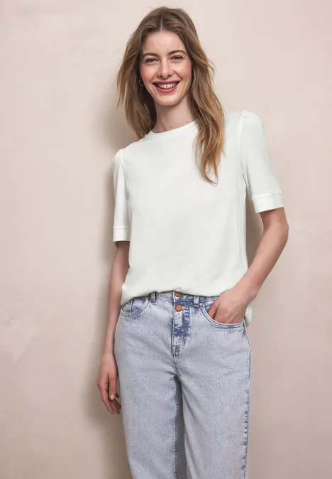 T-Shirt mit Rundhals und Puffärmeln off white T-Shirt mit Rundhals und Puffärmeln off white