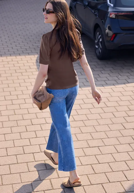 Koszulka z okrągłym dekoltem i bufiastymi rękawami mahogany brown