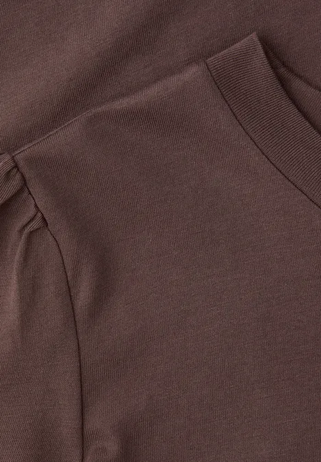Koszulka z okrągłym dekoltem i bufiastymi rękawami mahogany brown
