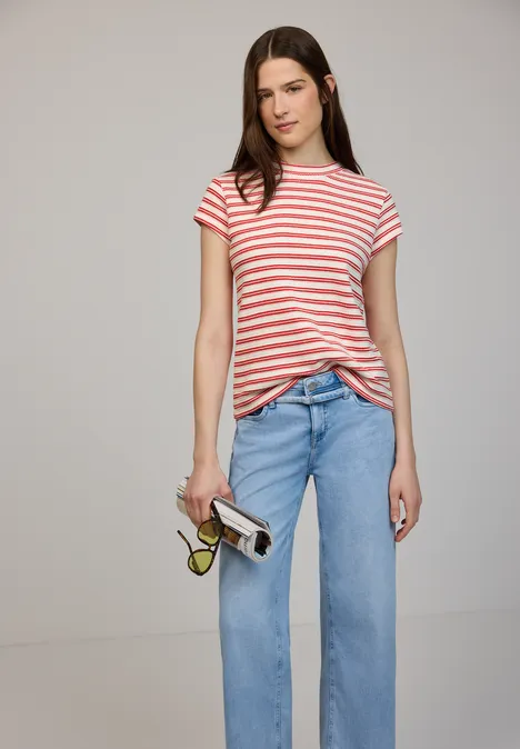 Kurzarm T-Shirt mit Struktur torch red