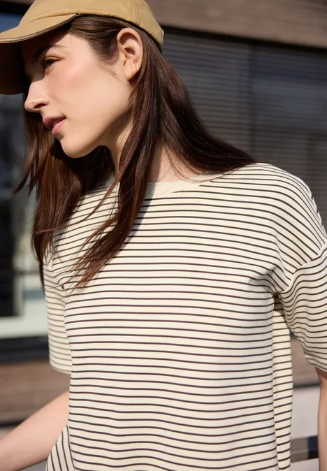 T-shirt Scuba à fines rayures mahogany brown