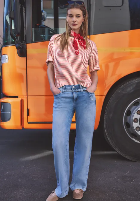 Fein gestreiftes Scuba T-Shirt torch red Fein gestreiftes Scuba T-Shirt torch red