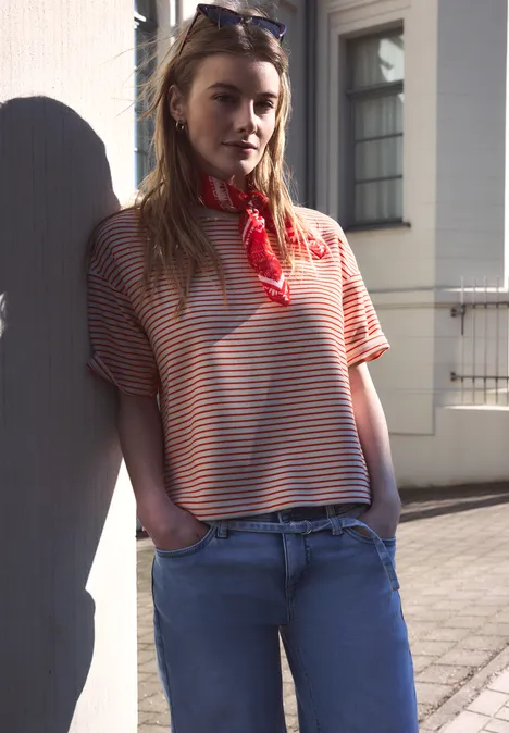 Fein gestreiftes Scuba T-Shirt torch red Fein gestreiftes Scuba T-Shirt torch red
