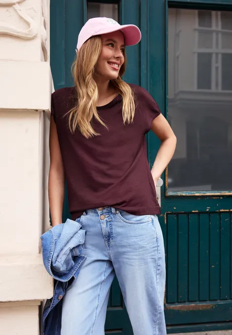 Dropped Shoulder Shirt mit V-Neck very berry