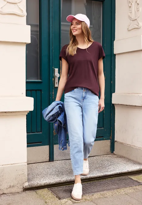Dropped Shoulder Shirt mit V-Neck very berry