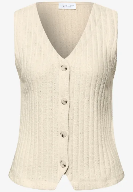 Vest met V-hals en knoopsluiting soft beige