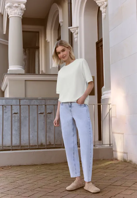 Basic Shirt met korte mouwen en ronde hals off white