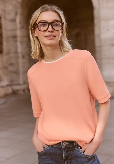 Basic Shirt met korte mouwen en ronde hals soft tangurine