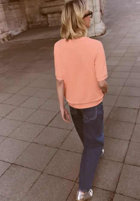 Basic Shirt met korte mouwen en ronde hals soft tangurine