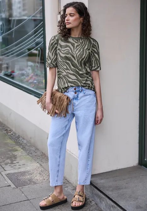 T-Shirt mit Rundhals und Puffärmeln Lichen Green