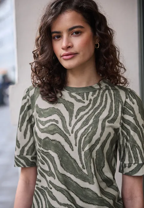 T-Shirt mit Rundhals und Puffärmeln Lichen Green