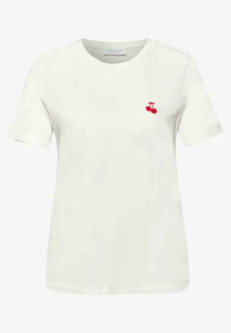 T-Shirt mit Rundhals und Stickerei off white T-Shirt mit Rundhals und Stickerei off white