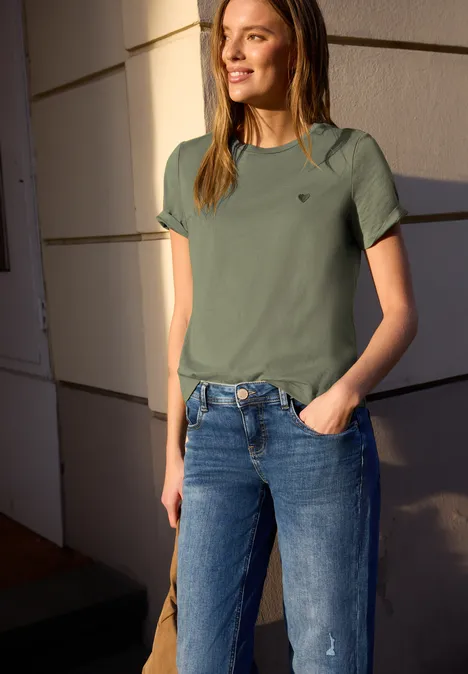 T-Shirt mit Herz-Print Lichen Green