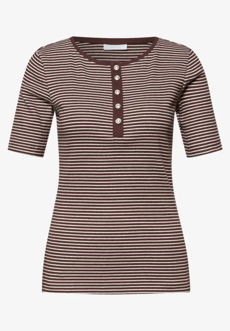 Koszulka z okrągłym dekoltem i guzikami mahogany brown