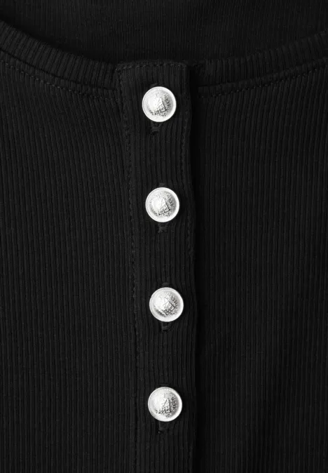 Koszulka Basic z prążkowaną strukturą w prążki Black