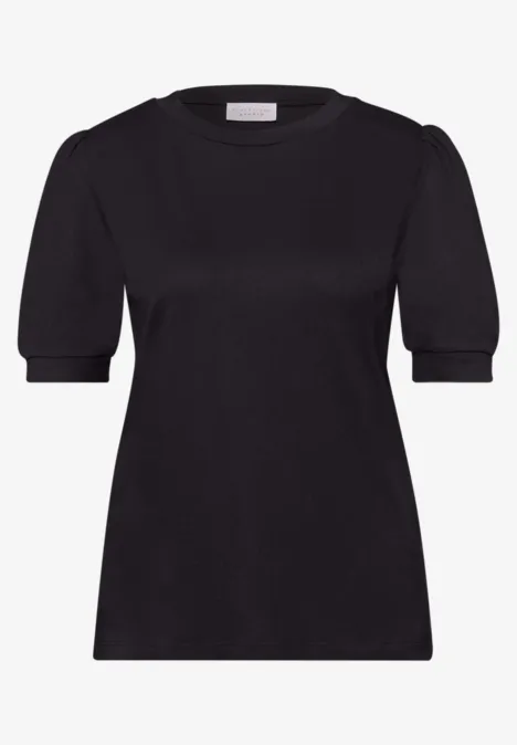 Shirt met ronde hals en pofmouwen Black