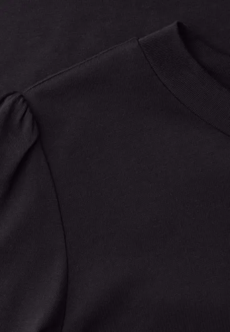 Shirt met ronde hals en pofmouwen Black