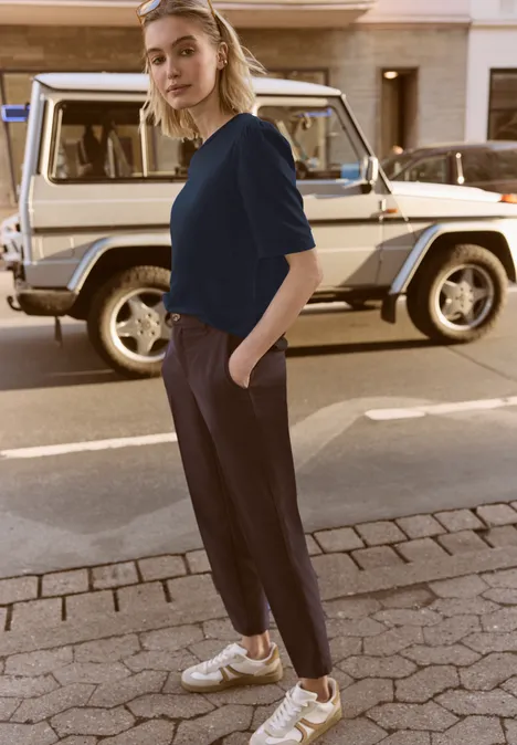 Shirt met ronde hals en pofmouwen deep blue