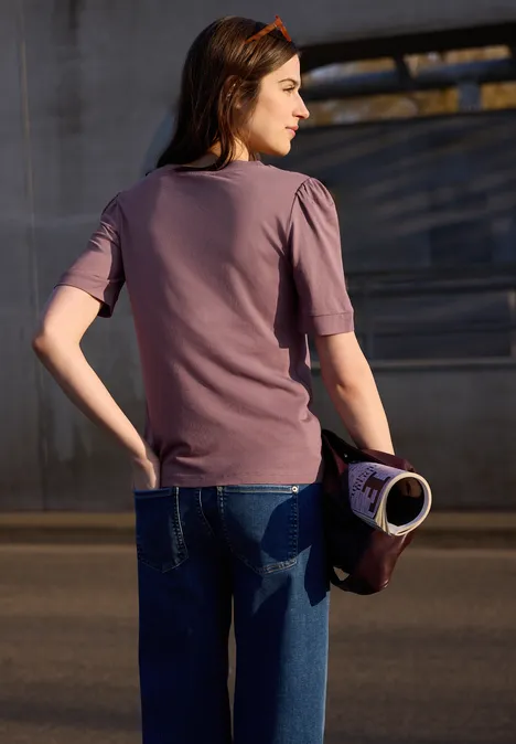 Koszulka z okrągłym dekoltem i bufiastymi rękawami hazy rose