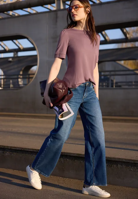 Koszulka z okrągłym dekoltem i bufiastymi rękawami hazy rose