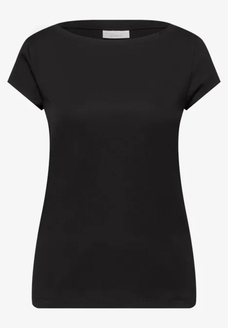 Basic Shirt mit U-Boot-Ausschnitt Black Basic Shirt mit U-Boot-Ausschnitt Black
