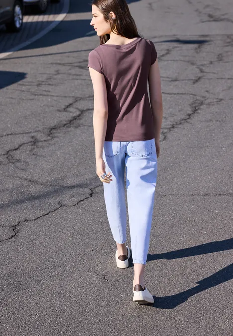 Koszulka Basic z dekoltem w łódkę hazy rose