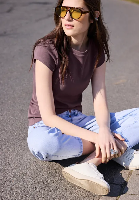 Koszulka Basic z dekoltem w łódkę hazy rose