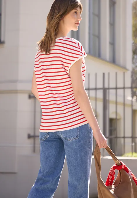 Shirt met losse schouders en strepen chili red