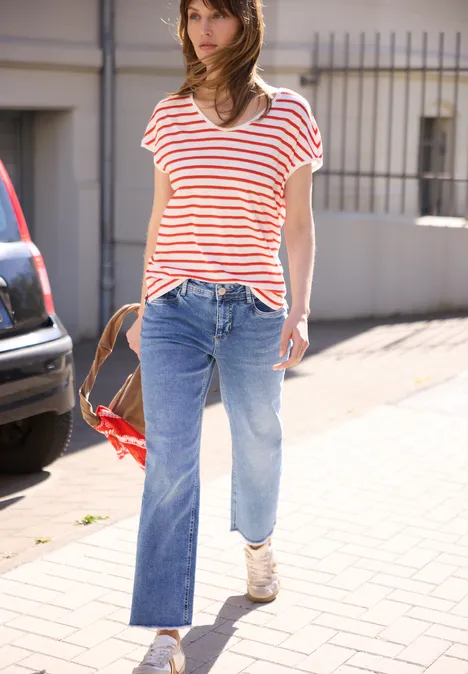 Shirt met losse schouders en strepen chili red