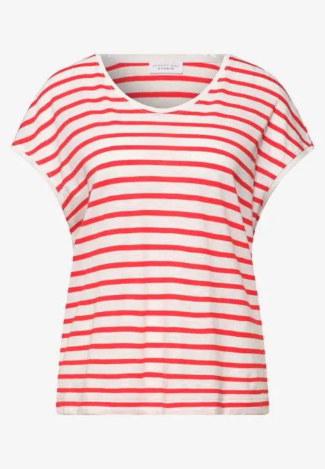 Shirt met losse schouders en strepen chili red