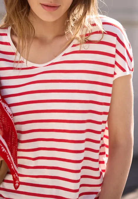Shirt met losse schouders en strepen chili red