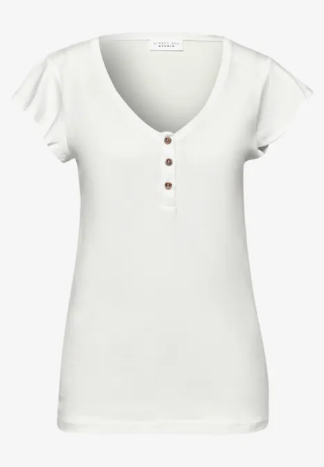 Shirt mit V-Neck und Volant-Ärmeln off white