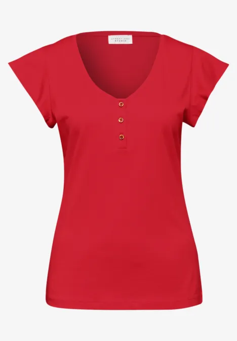 Shirt mit V-Neck und Volant-Ärmeln chili red