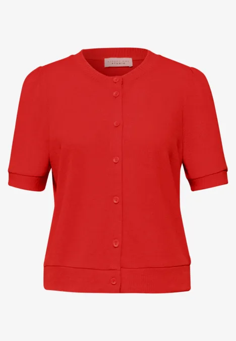 Kurzarm Jacke im Strick-Look mit Knöpfen chili red