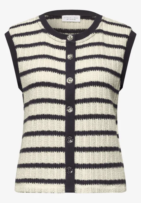 Weste mit Rundhals und Streifen off white Weste mit Rundhals und Streifen off white