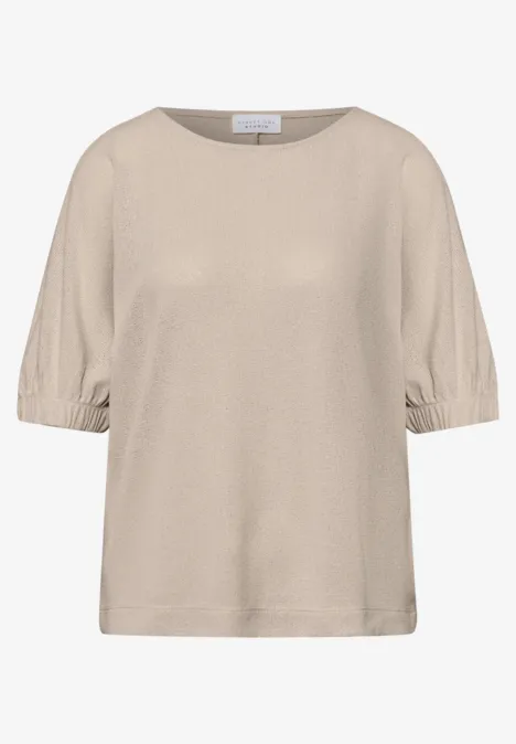 T-shirt à col rond et fronces stone sand