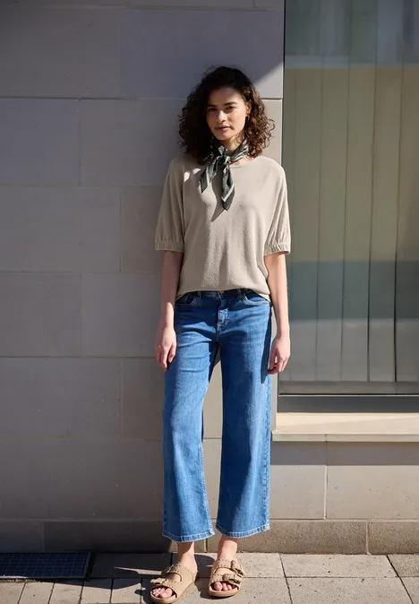 T-shirt à col rond et fronces stone sand