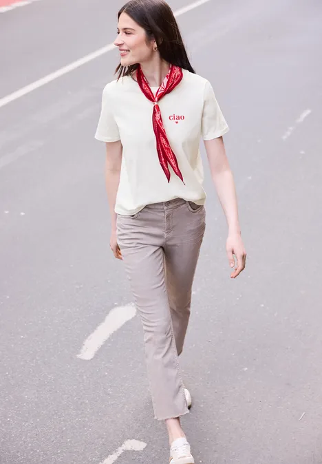 Basic T-Shirt mit Detailprint off white