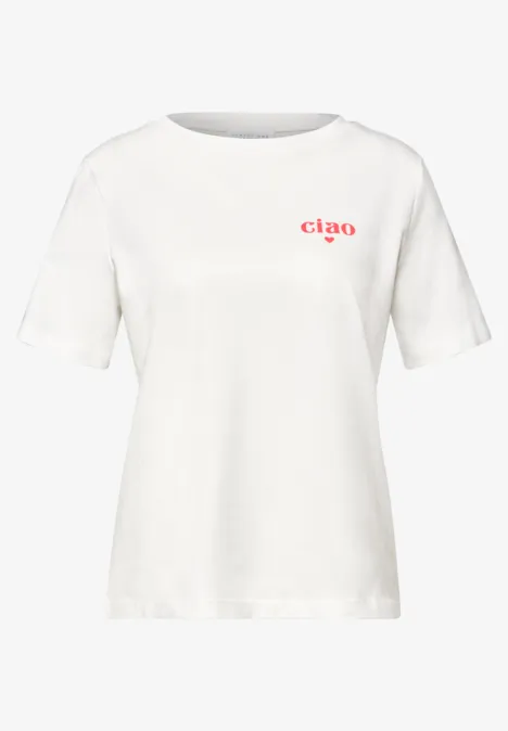 Basic T-Shirt mit Detailprint off white