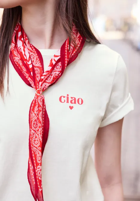 Basic T-Shirt mit Detailprint off white