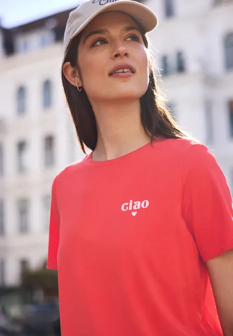Basic T-Shirt mit Detailprint chili red